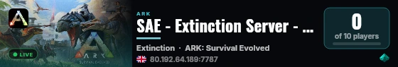 SAE - Extinction Server - (v361.7) live status badge