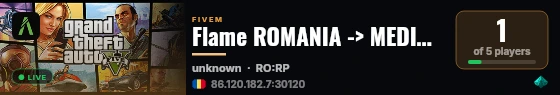 Flame ROMANIA -> MEDIUM ROLEPLAY -> SEE YOU SOON live status badge