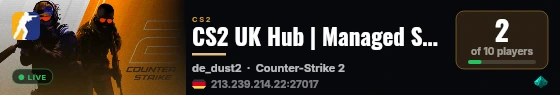 CS2 UK Hub | Managed Server 1 live status badge