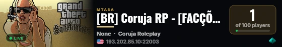 [BR] Coruja RP - [FACÇÕES | CORPORAÇÕES | ECONOMIA] live status badge