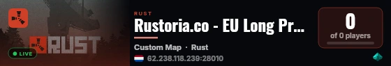 Rustoria.co - EU Long Preview Server (Map #6) live status badge