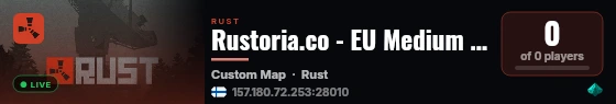 Rustoria.co - EU Medium Preview Server (Map #2) live status badge