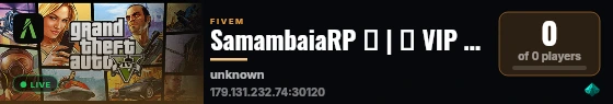 SamambaiaRP 🚀 | 🎁 VIP INICIAL GRÁTIS | 💰 ECONOMIA BALANCEADA | 🚗 CARROS EXCLUSIVOS | 🎯 FPS BOOST 300+ | 🌎 PING BR live status badge
