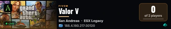 Valor V live status badge