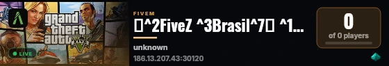 🧟^2FiveZ ^3Brasil^7🧟 ^1Sobrevivencia Zombies ^3DayZ ^7RP/PVP | ^8 Season 13 ^7| ^3⌛WL-RÁPIDA ^4 Sistemas de XP e Níveis ^7| ^5discord.gg/fivez ^7| ^66 anos ^7| Roleplay e Pvp com Zumbi live status badge