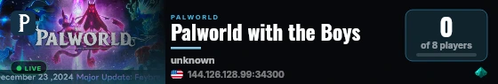 Palworld with the Boys live status badge