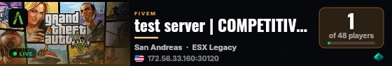 test server | COMPETITIVE GANG RP | SEMI INSIPED | OPIMIZED !& CUSTOM fRAMEWORK | CUSTOM CAR & CLOTHING] live status badge