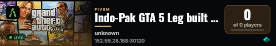 Indo-Pak GTA 5 Leg built with FiveM Basic Server! live status badge