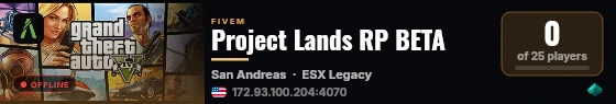 Project Lands RP BETA live status badge