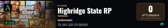 Highridge State RP live status badge