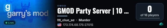 GMOD Party Server | 10 Modes live status badge