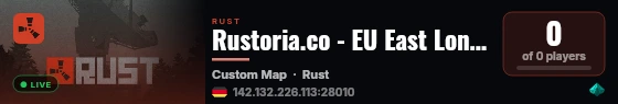 Rustoria.co - EU East Long Preview Server (Map #1) live status badge
