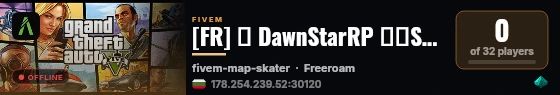[FR] 🌎 DawnStarRP 🌎🛂SEMI-WHITELIST🛂 | 🇫🇷 🚓LSPD🚓 | 🚒EMS🚒 | | 🏢Entreprises🏢|Nombreuses drogues | 🎮Manette🎮 🇫🇷 live status badge