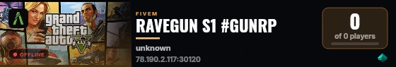 RAVEGUN S1 #GUNRP live status badge