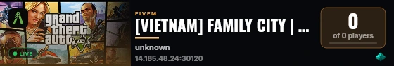 [VIETNAM] FAMILY CITY | ROLEPLAY | 𝘽𝘼̆𝙉𝙂 𝘿𝘼̉𝙉𝙂 | 𝙏𝙃𝙊̛̀𝙄 𝙏𝙍𝘼𝙉𝙂 live status badge