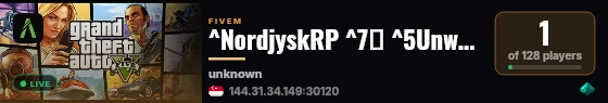 ^NordjyskRP ^7● ^5Unwhitelisted ^7● ^25 Mil. Start live status badge