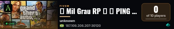 🚀 Mil Grau RP 🚀 🌎 PING BR +144 FPS live status badge