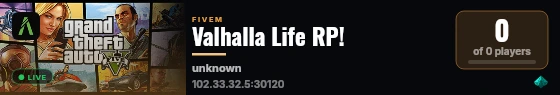 Valhalla Life RP! live status badge