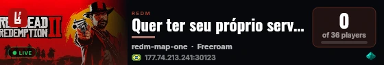 Quer ter seu próprio servidor de RedM? live status badge