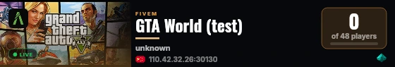 GTA World (test) live status badge