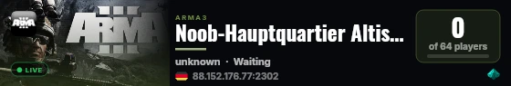 Noob-Hauptquartier Altis Life | discord.gg/wF6P29XAa4 live status badge