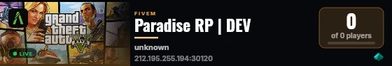 Paradise RP | DEV live status badge