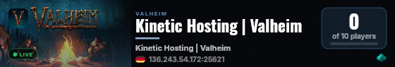 Kinetic Hosting | Valheim live status badge