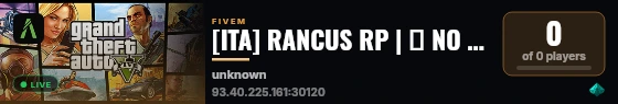 [ITA] RANCUS RP | 🚫 NO WHITELIST | 💎 ANTI TANK | 🚗 AUTO START | 🔫 PISTOLA START | 🌐 discord.gg/rancusrps live status badge