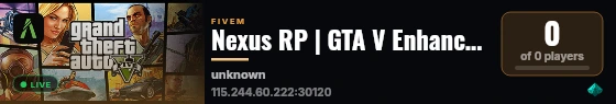 Nexus RP | GTA V Enhanced Development live status badge