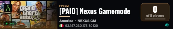 N E X U S ・NoBrand & Optimized RP Gamemode・ Buy now discord.gg/nexusdev live status badge