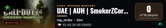 UAE | AUH | SmokerZCorner | COD4 | Team Deathmatch live status badge