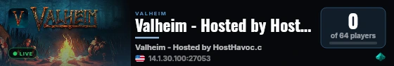 Valheim - Hosted by HostHavoc.com live status badge