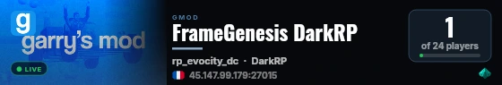 FrameGenesis DarkRP live status badge