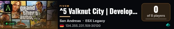 ^5 Valknut City | Development Server live status badge