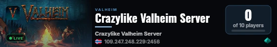 Crazylike Valheim Server live status badge