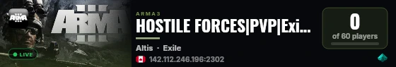 HOSTILE FORCES|PVP|Exile|FullMil|LOOT+|FPS+|EnhancedMovement| live status badge
