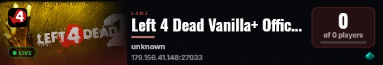 Left 4 Dead Vanilla+ Official Dedicated Server live status badge