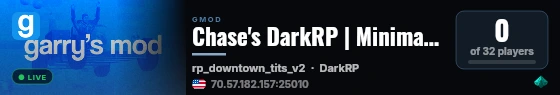 Chase's DarkRP | Minimal Rules/Downloads live status badge