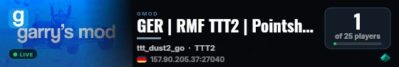 GER | RMF TTT2 | Pointshop | Ranks | Stats | FastDL live status badge