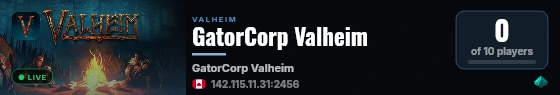 GatorCorp Valheim live status badge