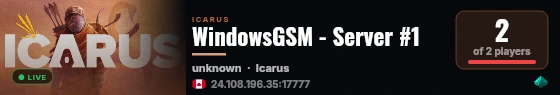WindowsGSM - Server #1 live status badge