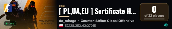 [ PL,UA,EU ] Sertificate HvH | MM 16k, 1 AWP, ONLY MIRAGE live status badge
