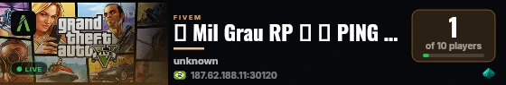 🚀 Mil Grau RP 🚀 🌎 PING BR +144 FPS live status badge