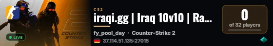iraqi.gg | Iraq 10v10 | Ranks | VIP | Community Maps live status badge