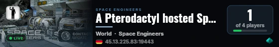 A Pterodactyl hosted Space Engineer Server live status badge