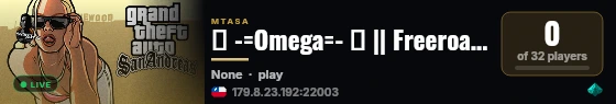 Ω -=Omega=- Ω || Freeroam Server live status badge
