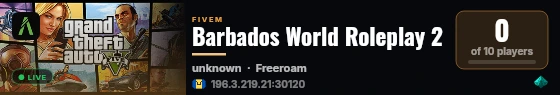 Barbados World Roleplay 2 live status badge