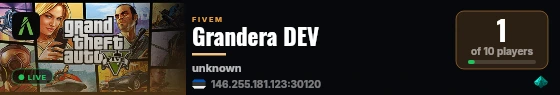 Grandera DEV live status badge