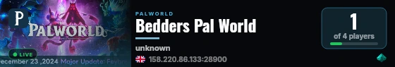 Bedders Pal World live status badge