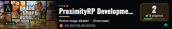 ProximityRP Development Server ⟶ Hzia live status badge